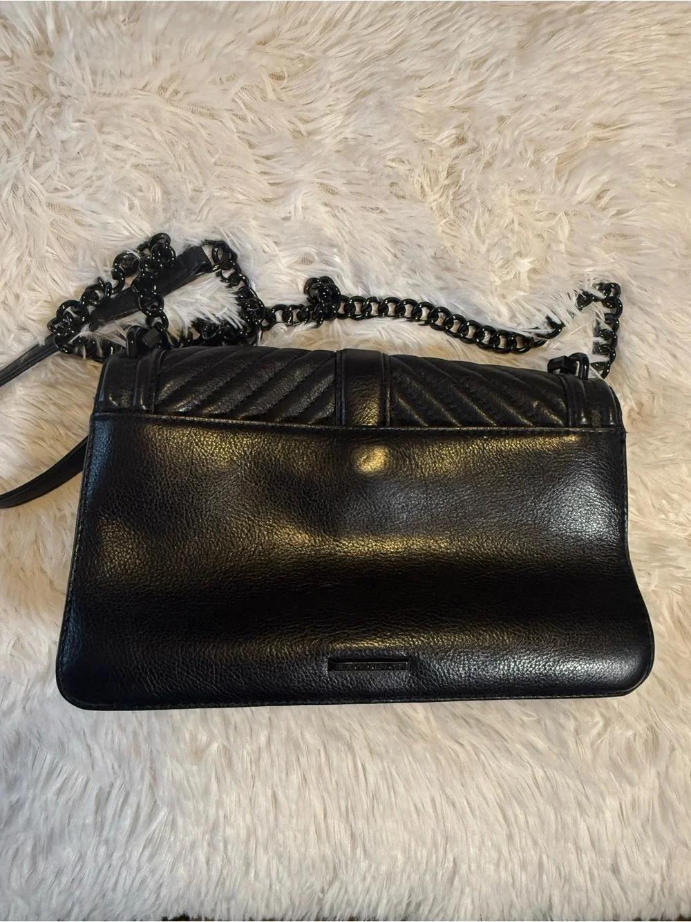 Rebecca Minkoff Black Chevron Quilted Love Crossbody Leather Chain Turnlock Zip
